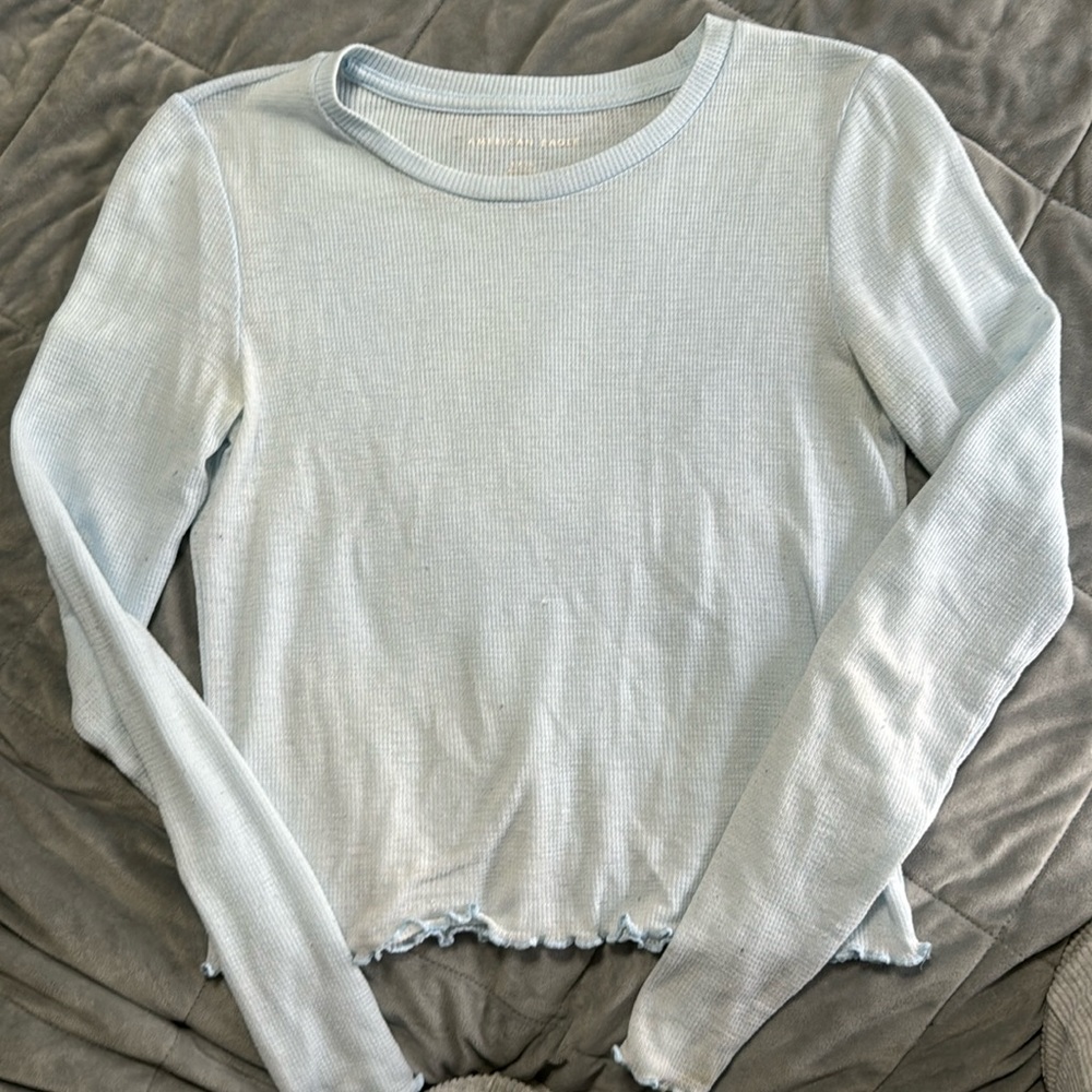 American Eagle Light Blue Long Sleeve w ruffles